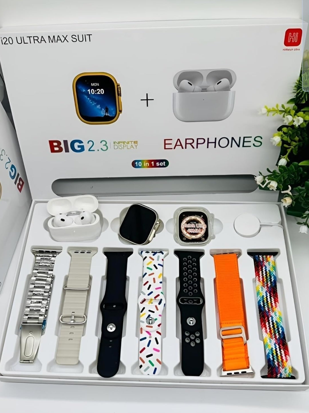 smartwatch with wireless earbuds and fitness straps